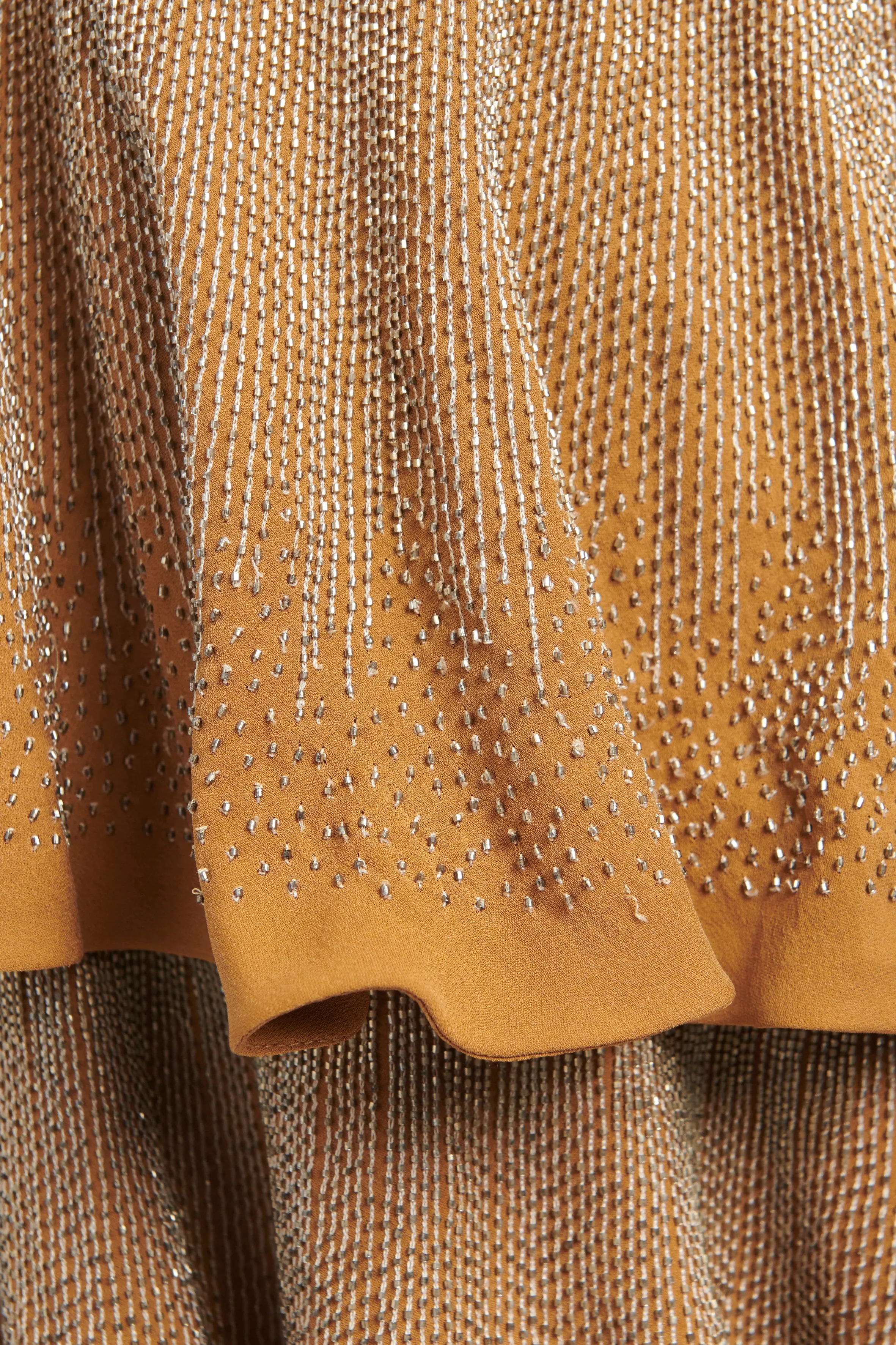2006 Caramel Silk Beaded One Shoulder Preowned Dress