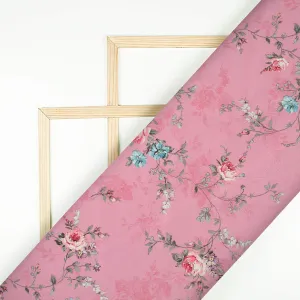 Amaranth Pink And Blue Floral Pattern Digital Print Crepe Silk Fabric