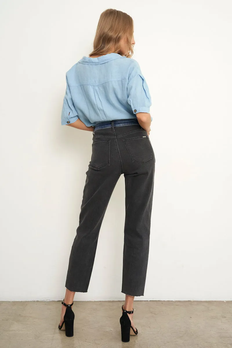 High Waist Black Denim Combo Girlfriend Jeans