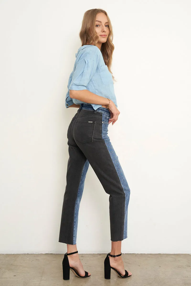 High Waist Black Denim Combo Girlfriend Jeans