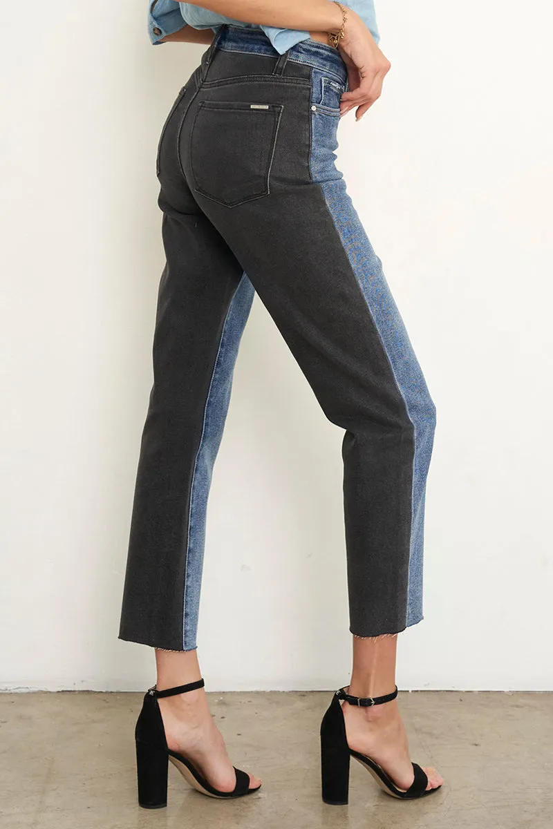 High Waist Black Denim Combo Girlfriend Jeans