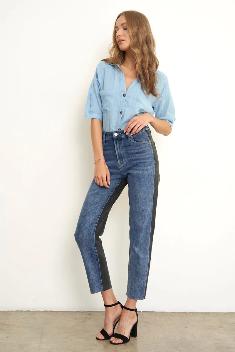 High Waist Black Denim Combo Girlfriend Jeans
