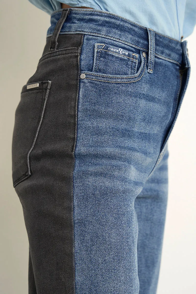 High Waist Black Denim Combo Girlfriend Jeans