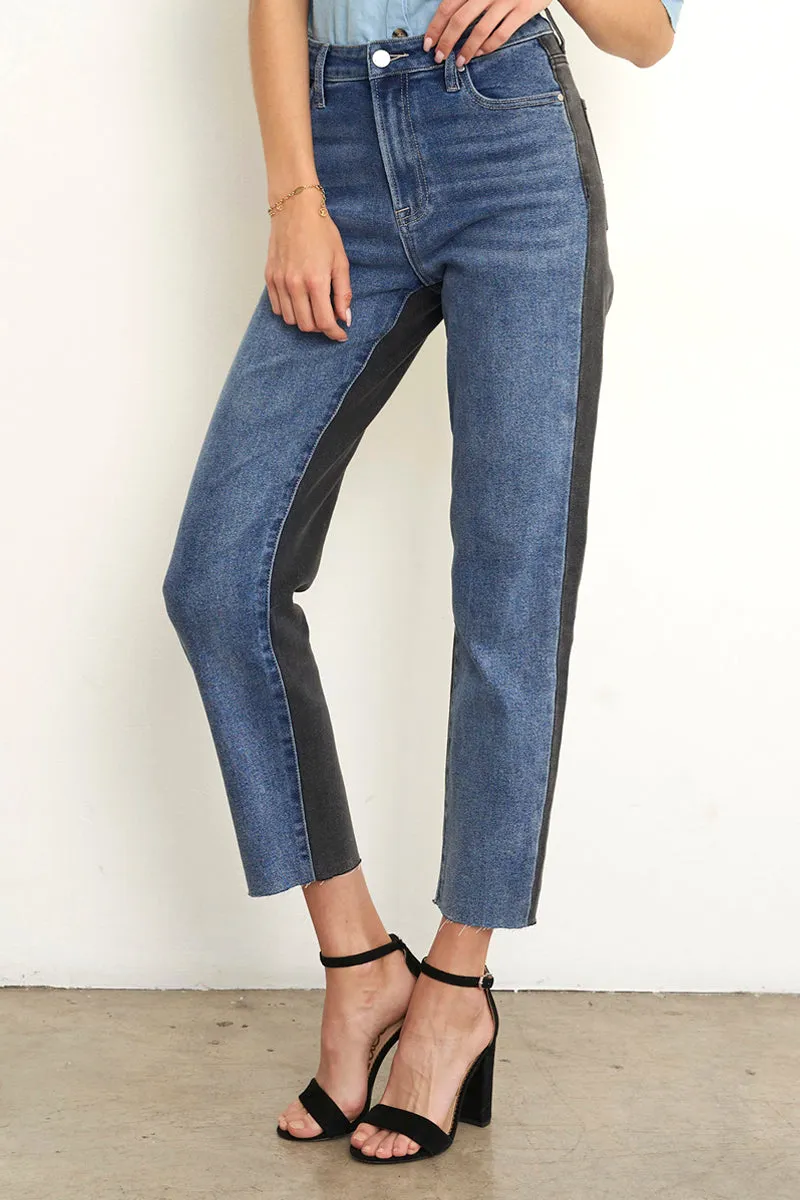 High Waist Black Denim Combo Girlfriend Jeans