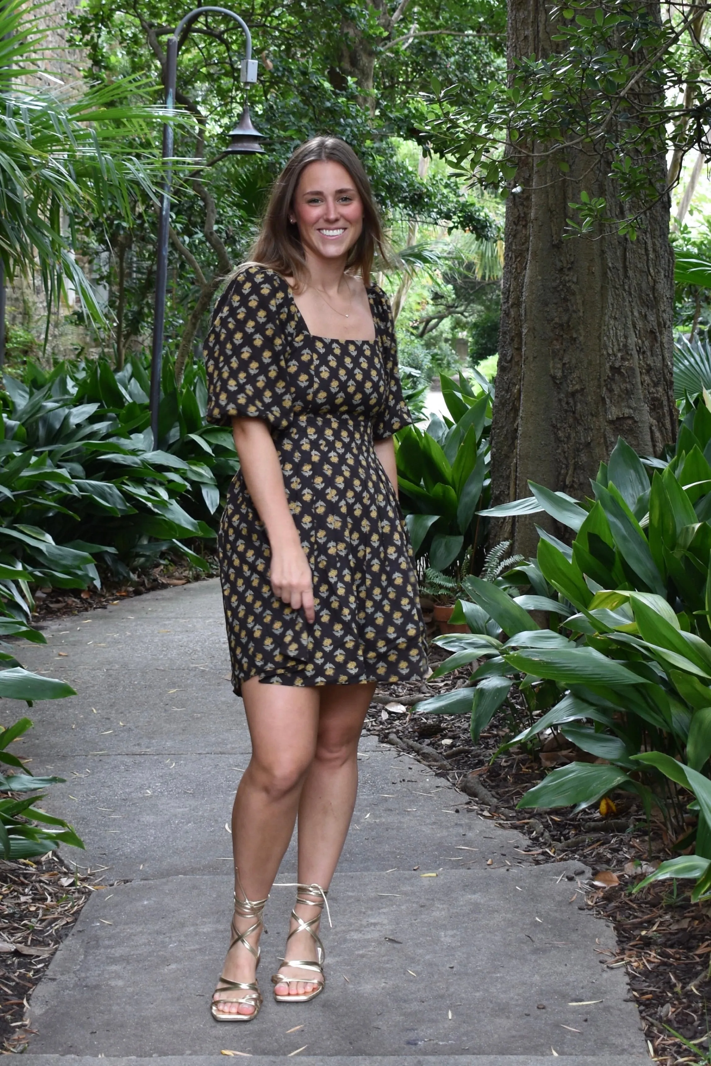 Hope Mini Dress Black and Caramel Floral