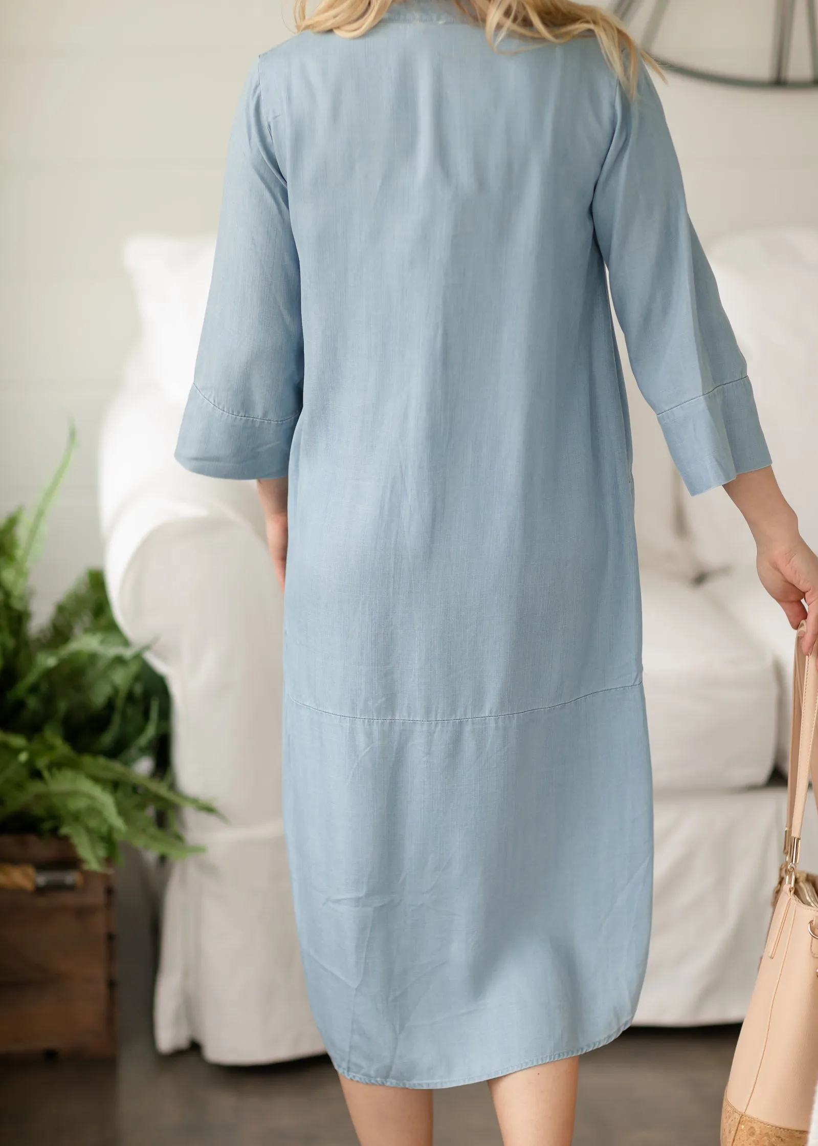 Lightwash Chambray Hi-Lo Midi Dress - FINAL SALE