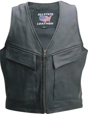 Men's Black Naked Leather Cargo Motorcycle Vest