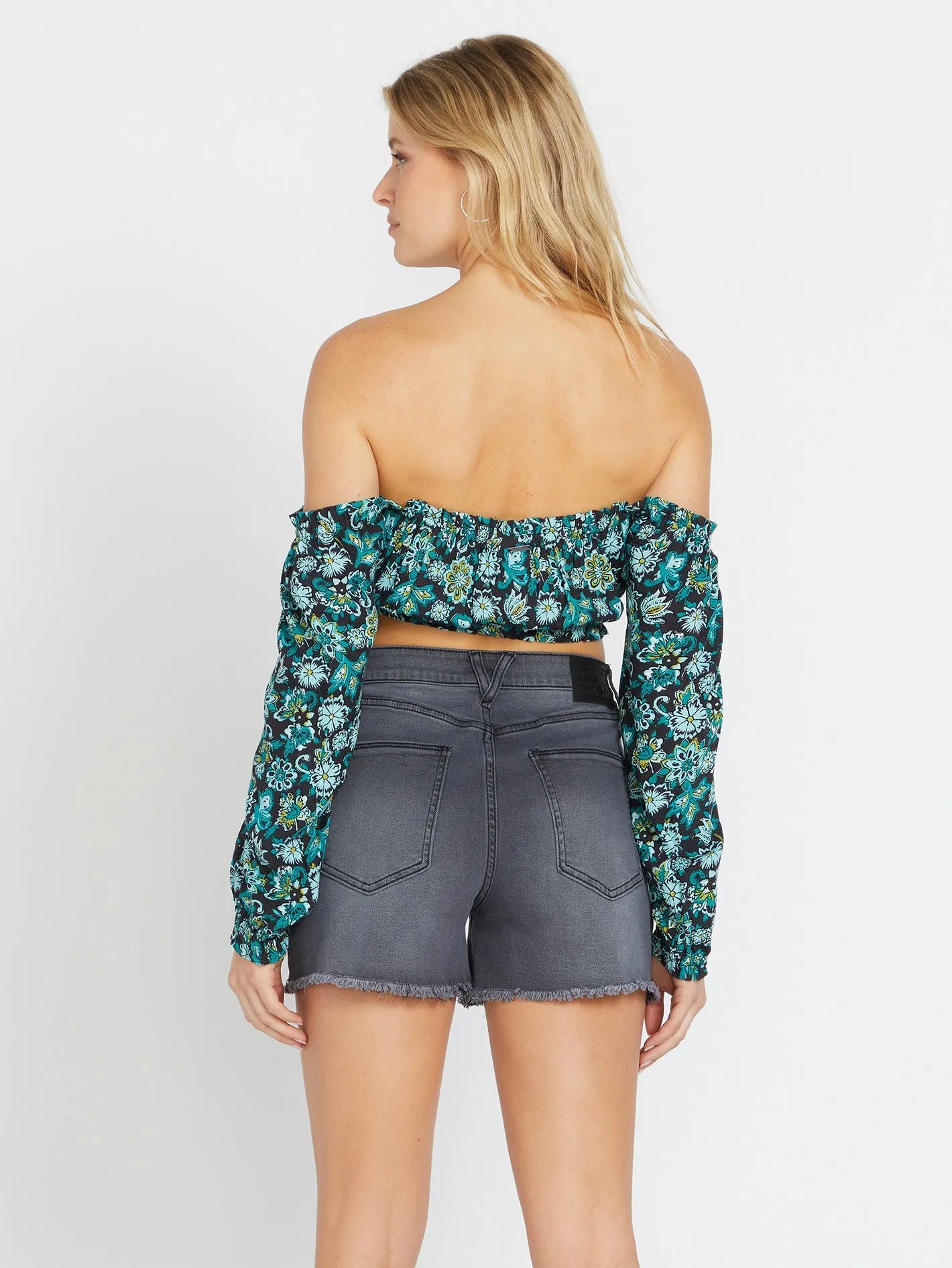 Stone Step High Rise Denim Shorts - Vintage Black