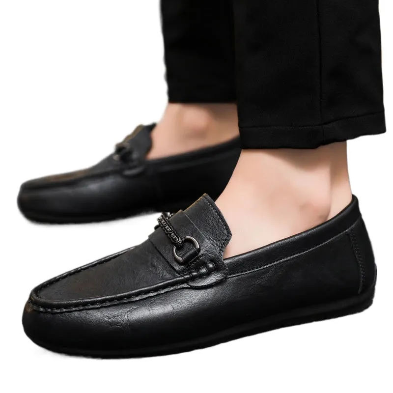 Wear-resistant business summer 2024 black handmade men's one-pedal loafer beanie small leather shoes breathable casual work