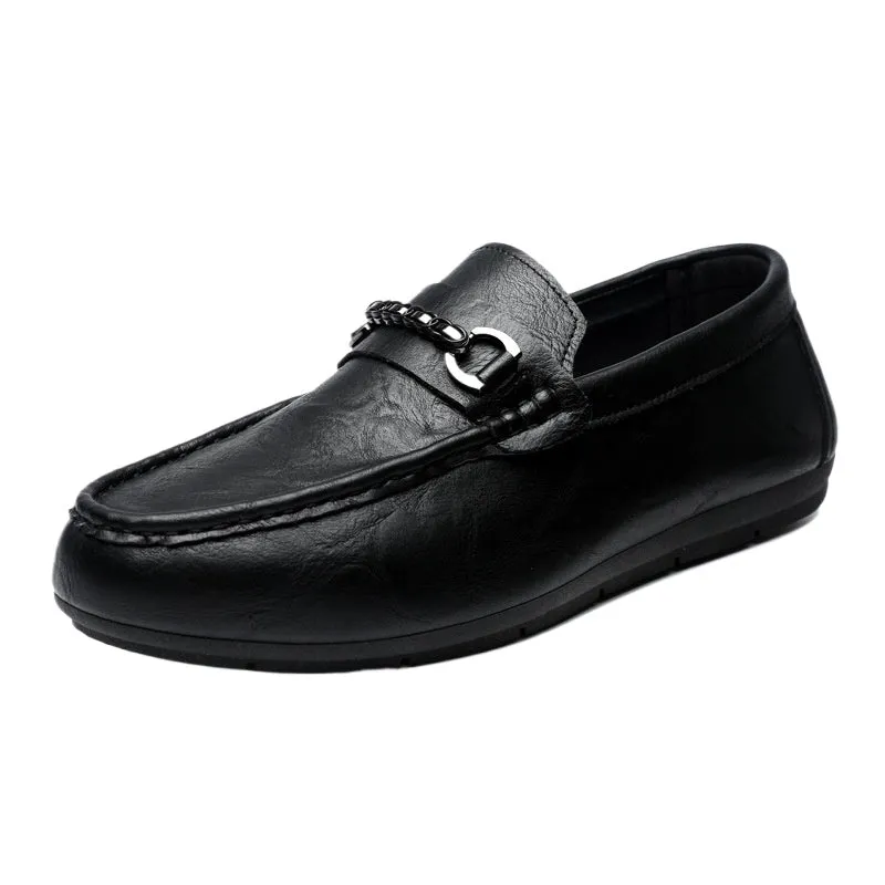 Wear-resistant business summer 2024 black handmade men's one-pedal loafer beanie small leather shoes breathable casual work