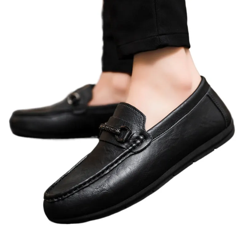 Wear-resistant business summer 2024 black handmade men's one-pedal loafer beanie small leather shoes breathable casual work
