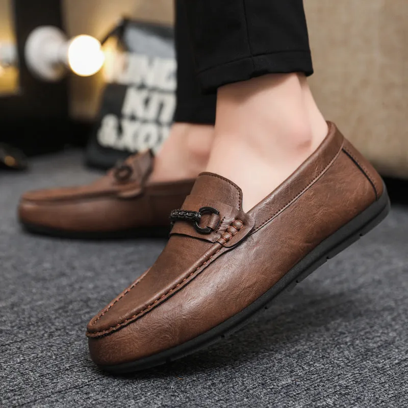 Wear-resistant business summer 2024 black handmade men's one-pedal loafer beanie small leather shoes breathable casual work