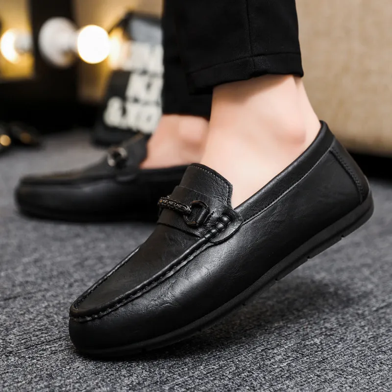 Wear-resistant business summer 2024 black handmade men's one-pedal loafer beanie small leather shoes breathable casual work