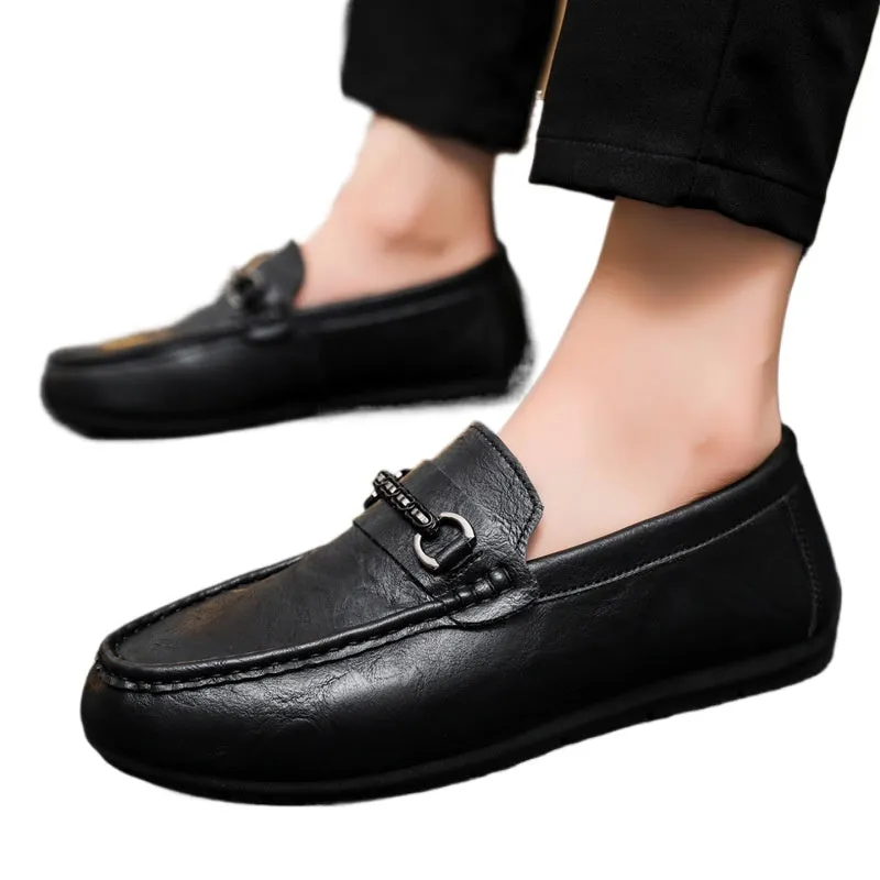 Wear-resistant business summer 2024 black handmade men's one-pedal loafer beanie small leather shoes breathable casual work