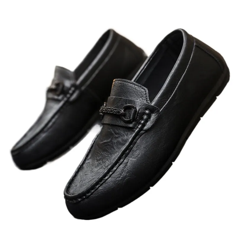 Wear-resistant business summer 2024 black handmade men's one-pedal loafer beanie small leather shoes breathable casual work